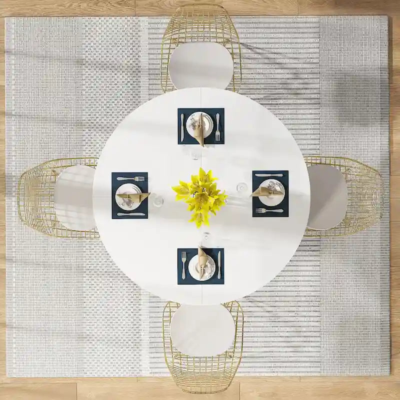 Table à manger ronde pour 4 personnes, Table de cuisine de 119 cm petite table à dîner avec étagère de rangement