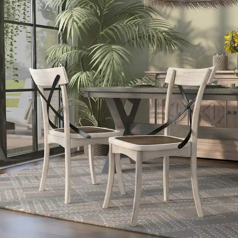 Chaises de ferme antiques blanches en bois à dossier en X par (Lot de 2)
