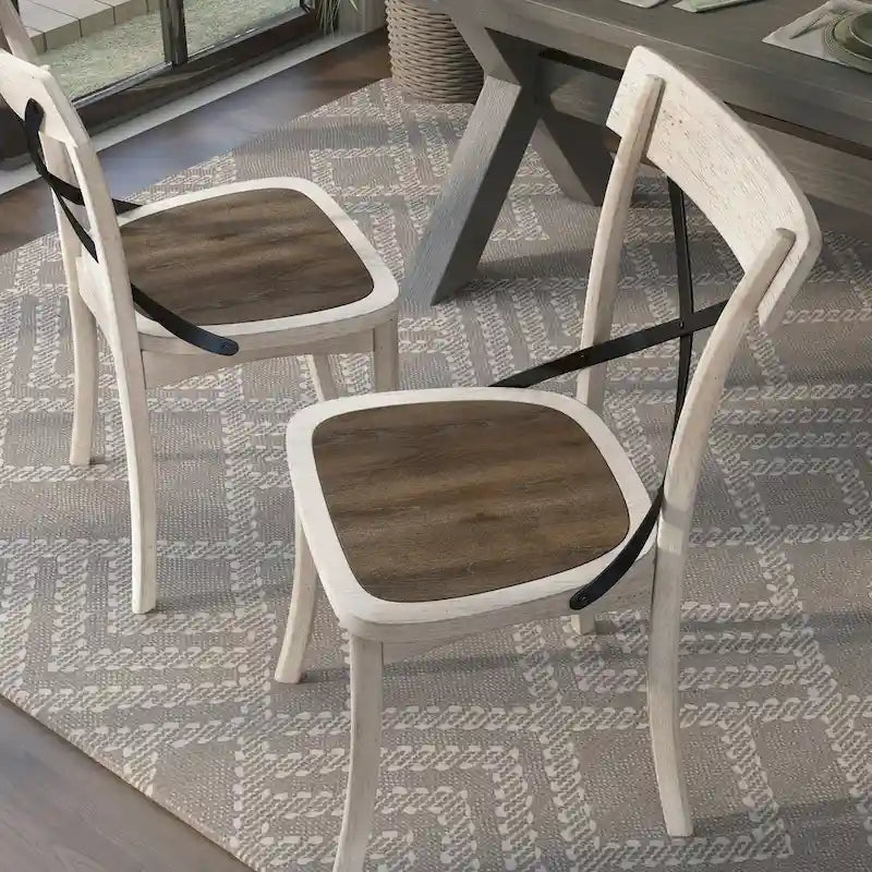 Chaises de ferme antiques blanches en bois à dossier en X par (Lot de 2)
