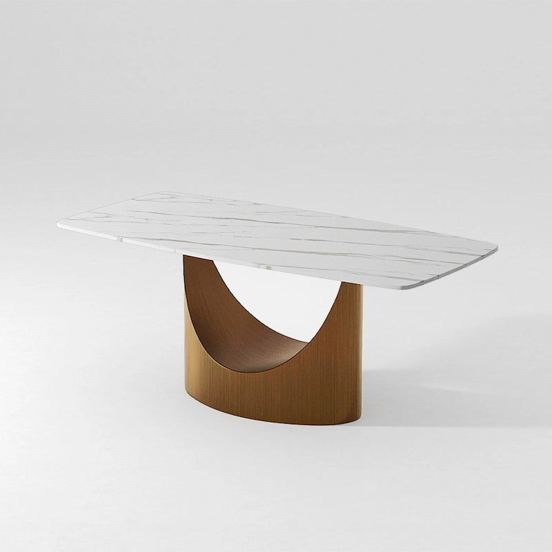 63-94 Table à manger moderne avec plateau rectangulaire en pierre frittée et pieds en acier au carbone pour 4 à 10 personnes