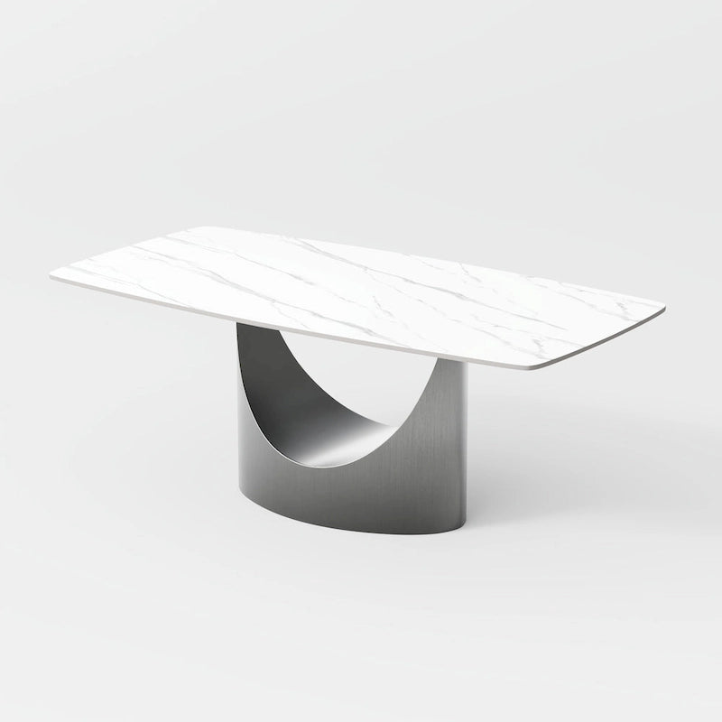 63-94 Table à manger moderne avec plateau rectangulaire en pierre frittée et pieds en acier au carbone pour 4 à 10 personnes