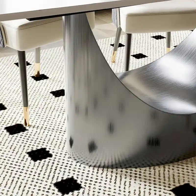 63-94 Table à manger moderne avec plateau rectangulaire en pierre frittée et pieds en acier au carbone pour 4 à 10 personnes