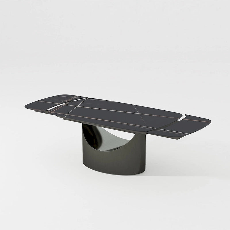 63-94 Table à manger moderne avec plateau rectangulaire en pierre frittée et pieds en acier au carbone pour 4 à 10 personnes