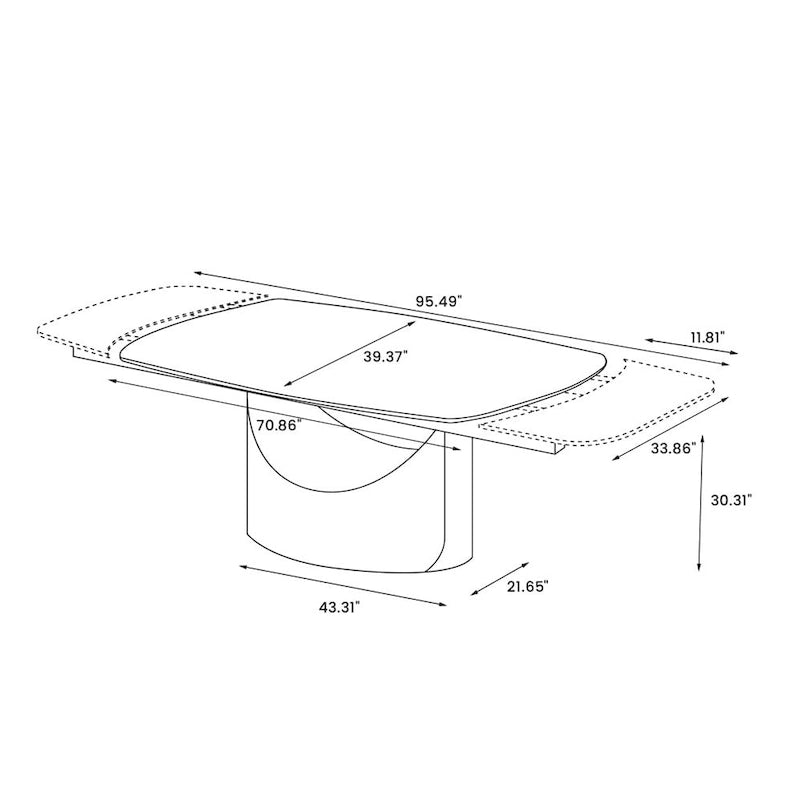 63-94 Table à manger moderne avec plateau rectangulaire en pierre frittée et pieds en acier au carbone pour 4 à 10 personnes
