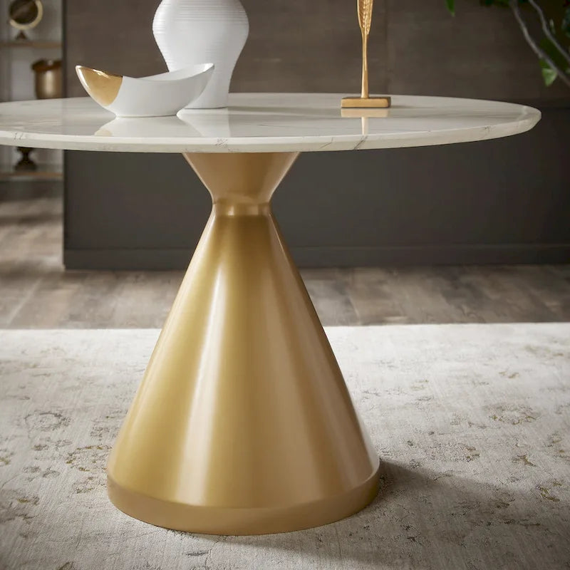 Table à manger ronde de 46 po de large en faux marbre