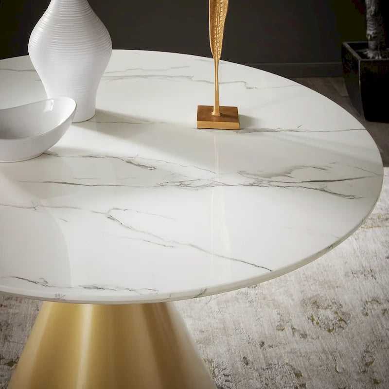 Table à manger ronde de 46 po de large en faux marbre