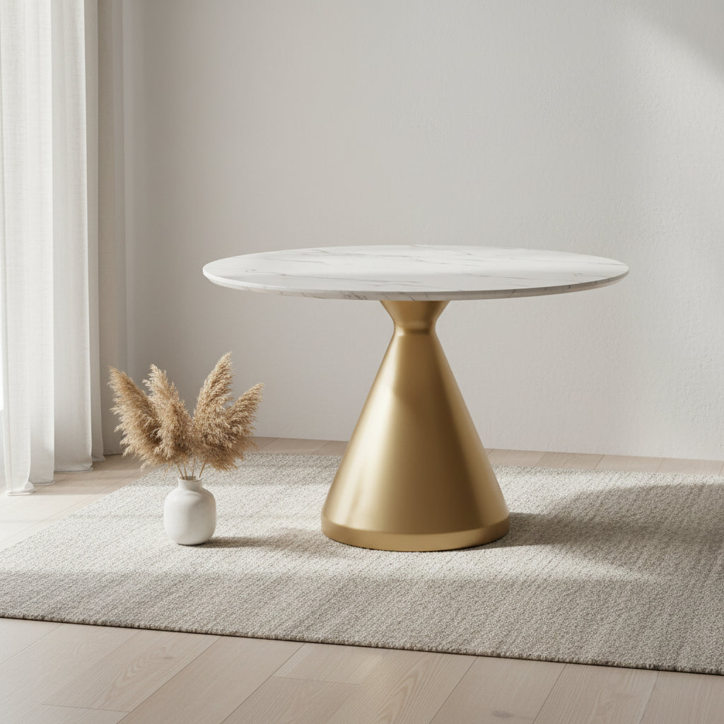 Table à manger ronde de 46 po de large en faux marbre