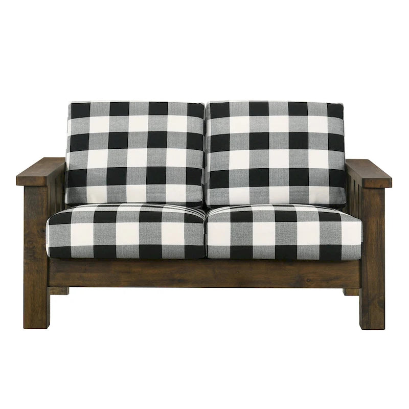 Causeuse rustique traditionnelle en tissu de lin et chêne par