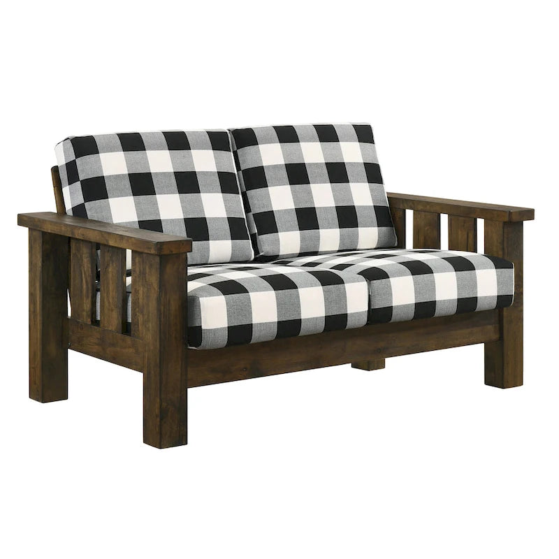 Causeuse rustique traditionnelle en tissu de lin et chêne par