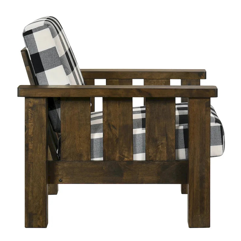 Causeuse rustique traditionnelle en tissu de lin et chêne par