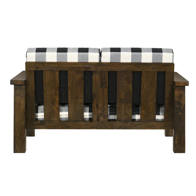Causeuse rustique traditionnelle en tissu de lin et chêne par