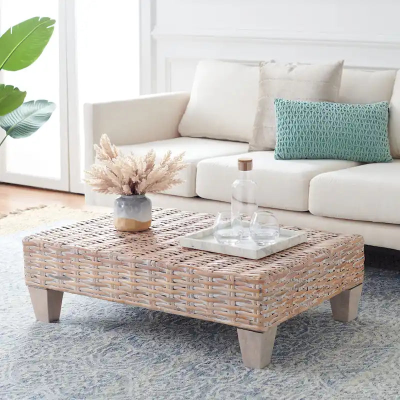 Banc en osier naturel délavé - 40,6 x 27,6 x 12,2