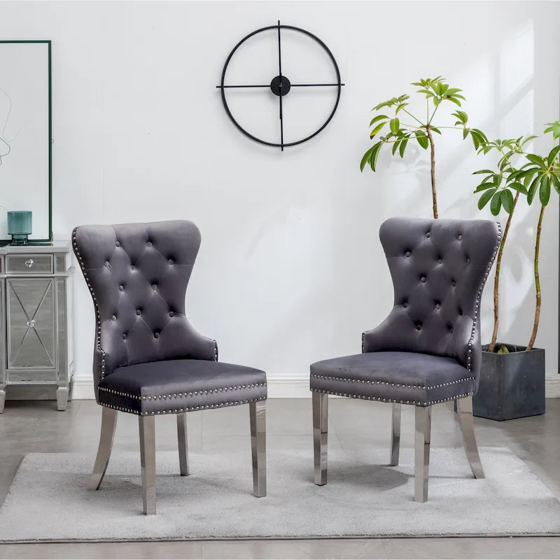 Chaise en velours capitonné (Lot de 2)