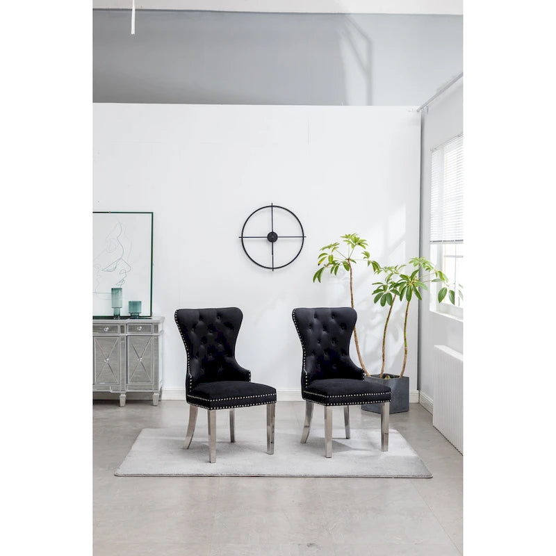 Chaise en velours capitonné (Lot de 2)