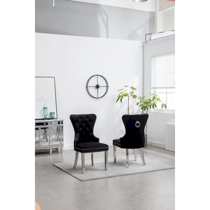 Chaise en velours capitonné (Lot de 2)