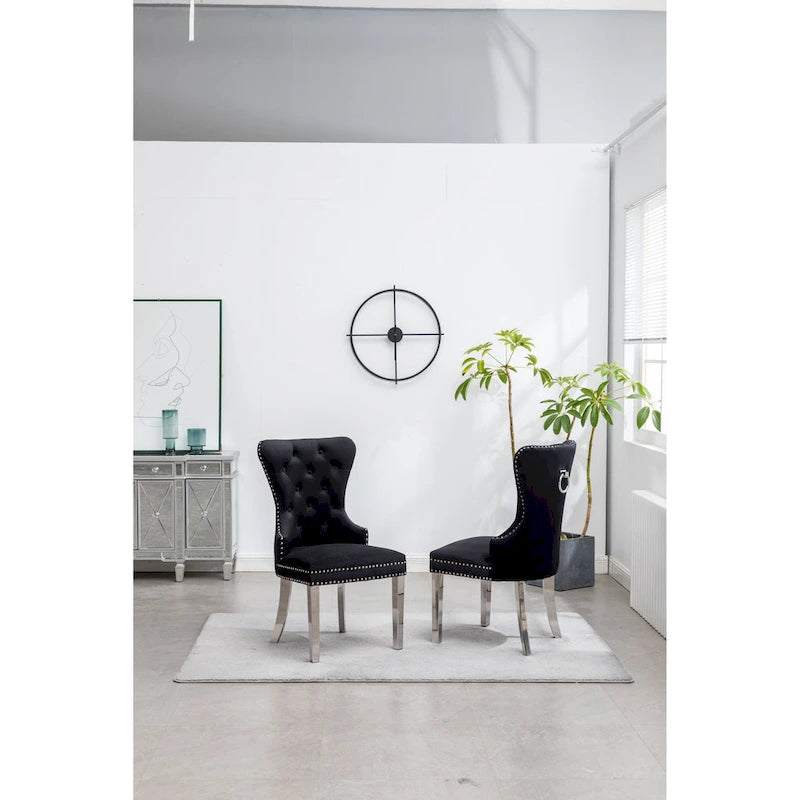 Chaise en velours capitonné (Lot de 2)