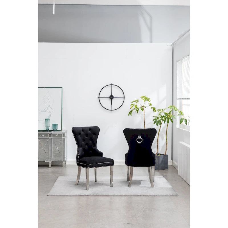 Chaise en velours capitonné (Lot de 2)
