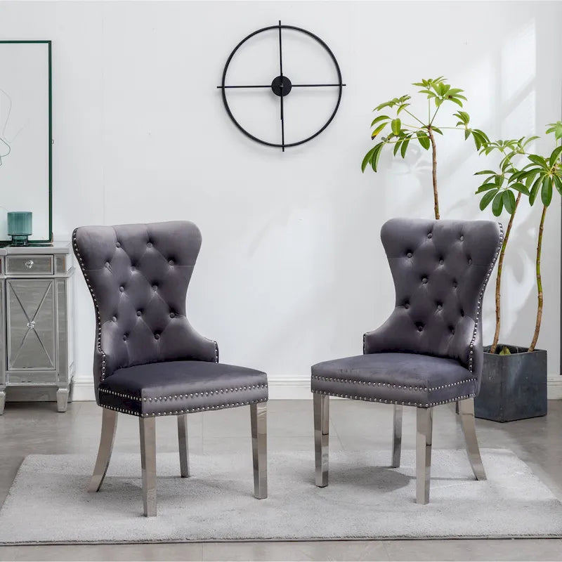 Chaise en velours capitonné (Lot de 2)