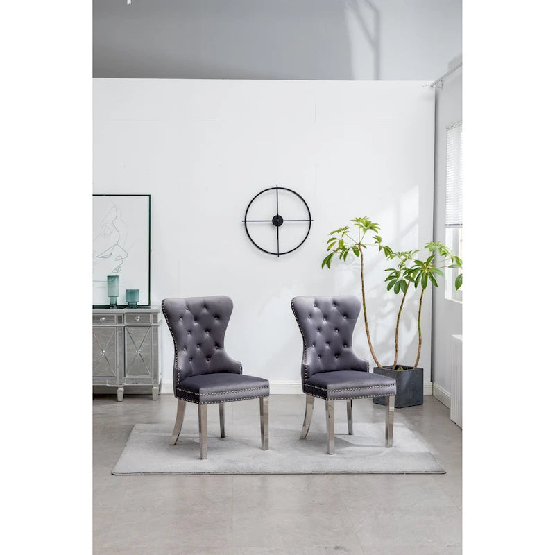 Chaise en velours capitonné (Lot de 2)
