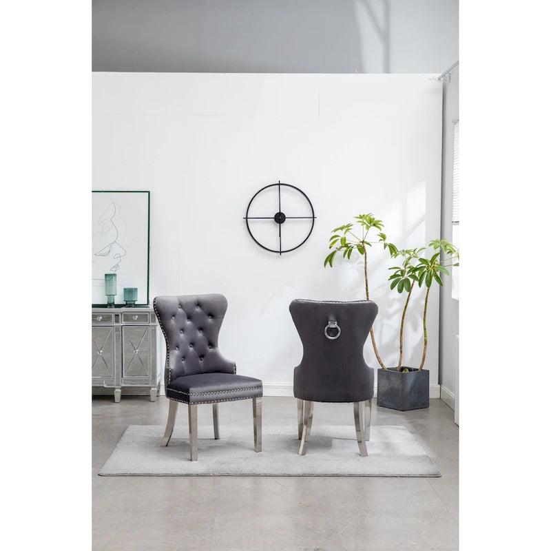 Chaise en velours capitonné (Lot de 2)