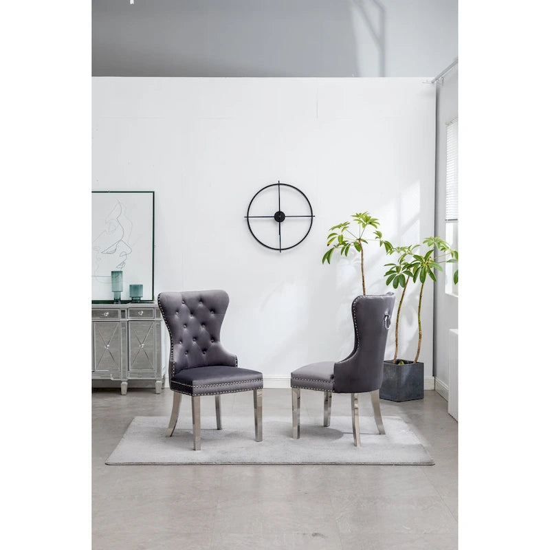 Chaise en velours capitonné (Lot de 2)