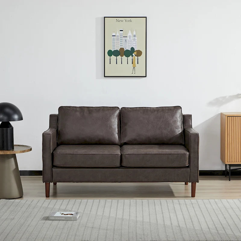 Canapé Loveseat Moderne, Tissu Effet Lin / Canapé en Cuir Végétalien - N/A