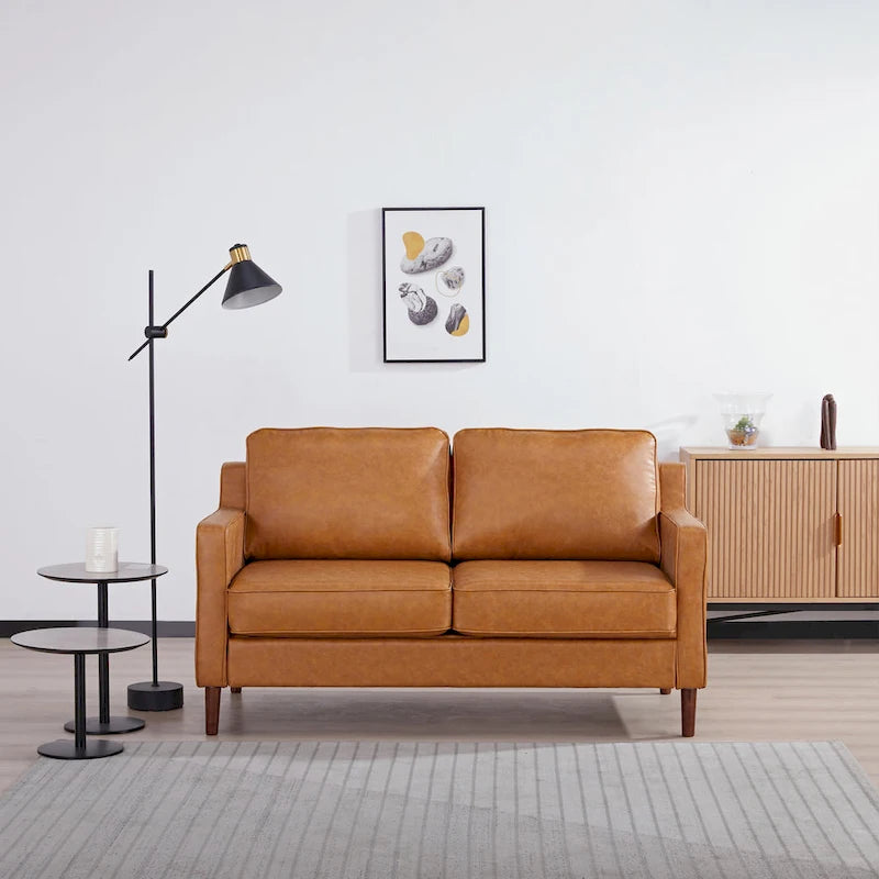 Canapé Loveseat Moderne, Tissu Effet Lin / Canapé en Cuir Végétalien - N/A