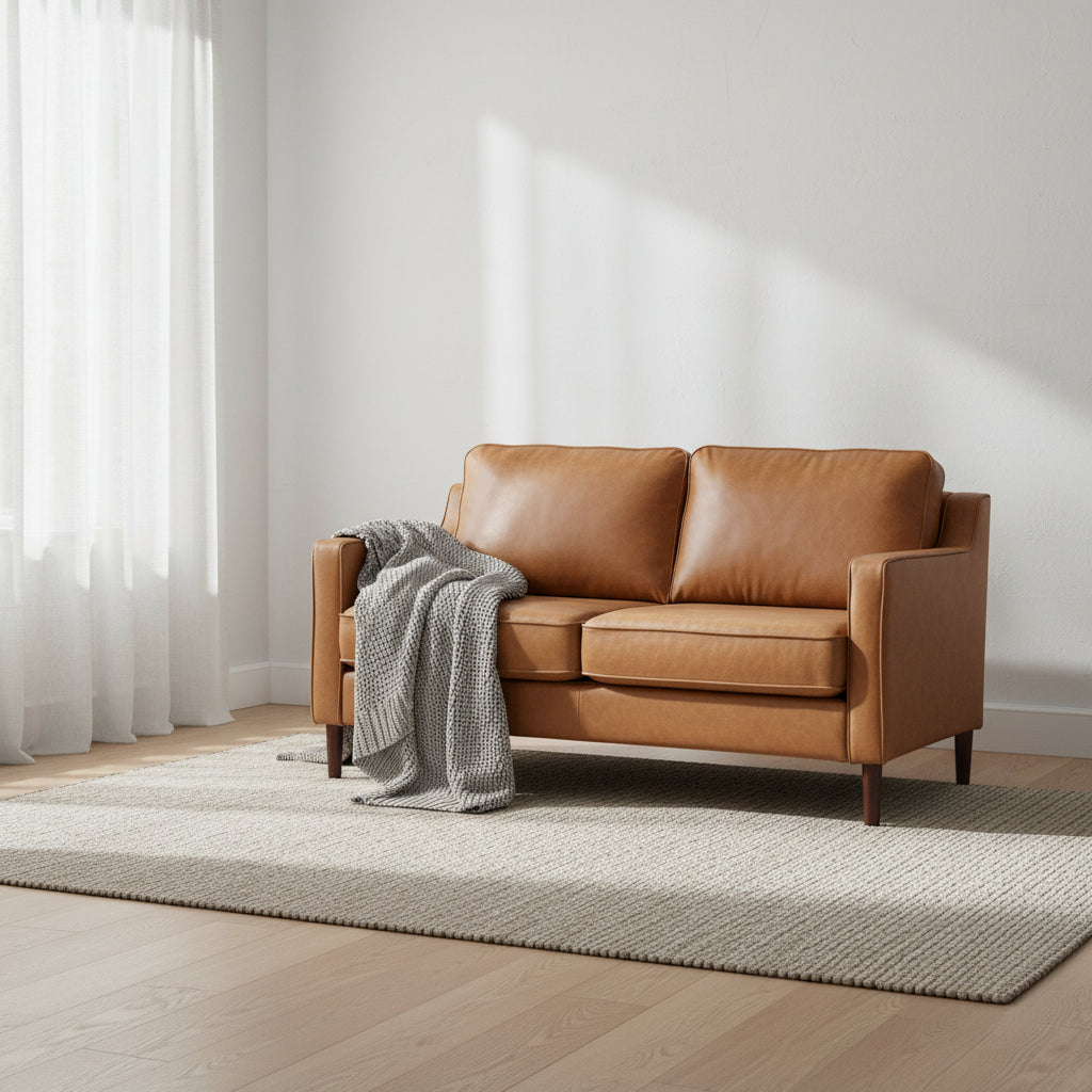 Canapé Loveseat Moderne, Tissu Effet Lin / Canapé en Cuir Végétalien - N/A