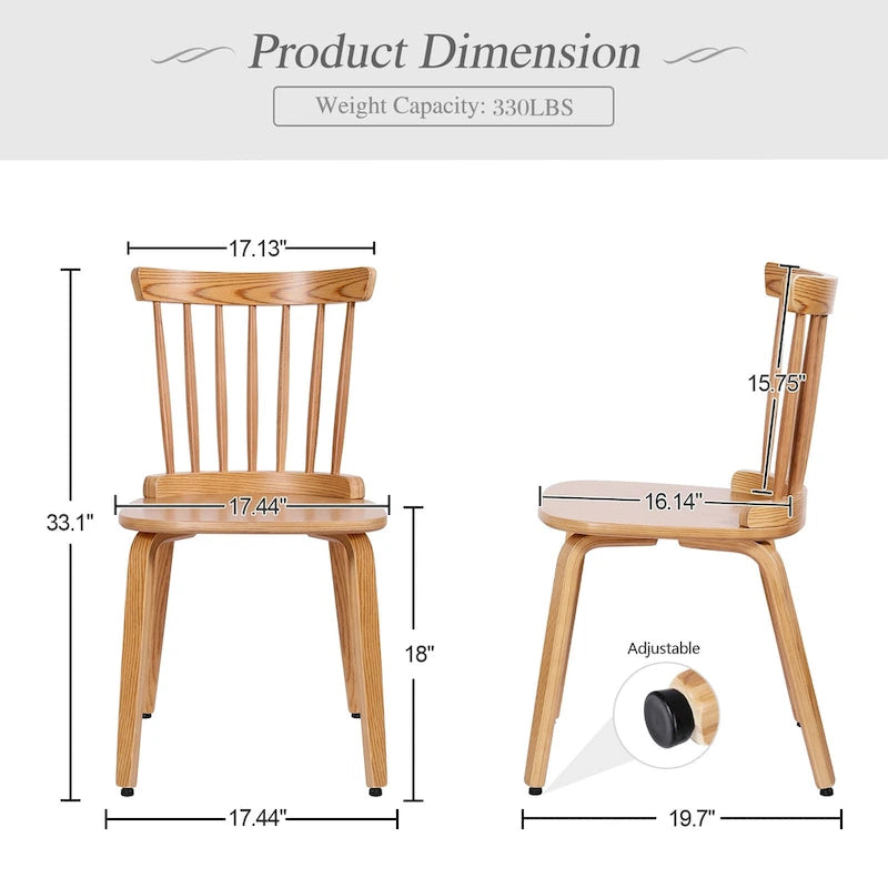 Chaises de salle à manger Windsor à dossier broché en bois massif, lot de 2 - 17,44 (l) x 19,7 (P) x 33,1 (H)
