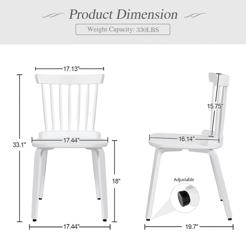 Chaises de salle à manger Windsor à dossier broché en bois massif, lot de 2 - 17,44 (l) x 19,7 (P) x 33,1 (H)