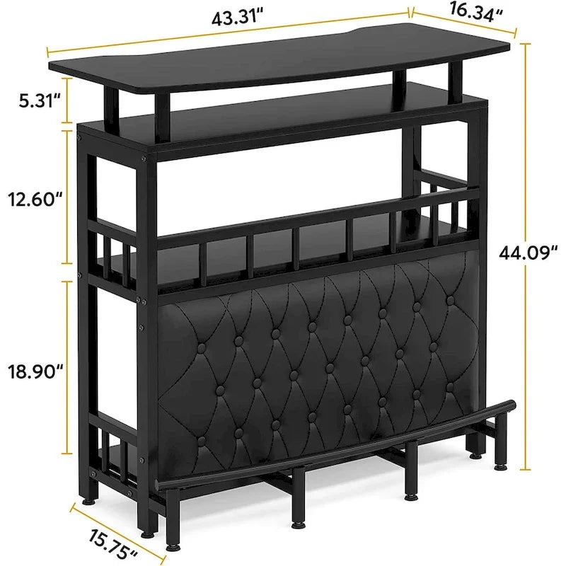 Meuble de bar pour la maison avec étagère de rangement rembourrée à l'avant et repose-pieds en métal pour sous-sol de maison