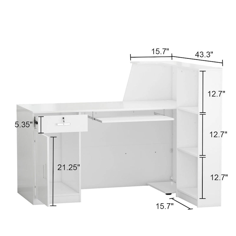 Réception en L avec étagère de rangement par