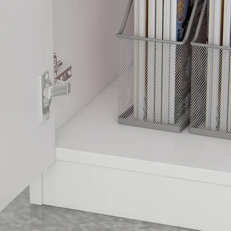 Réception en L avec étagère de rangement par