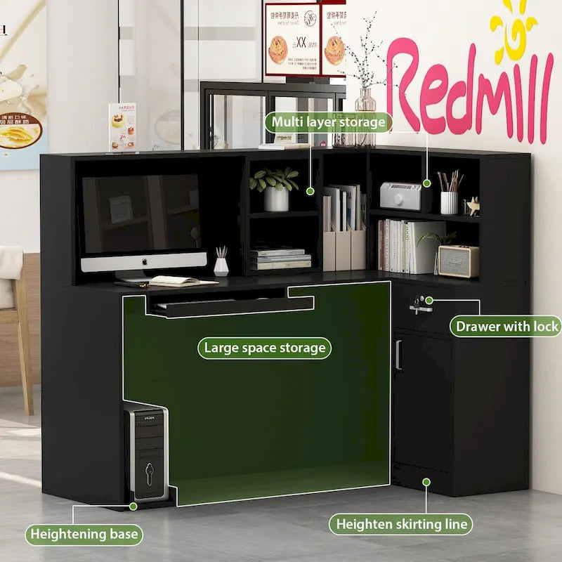 Bureau d'accueil en L en bois pour ordinateur de bureau