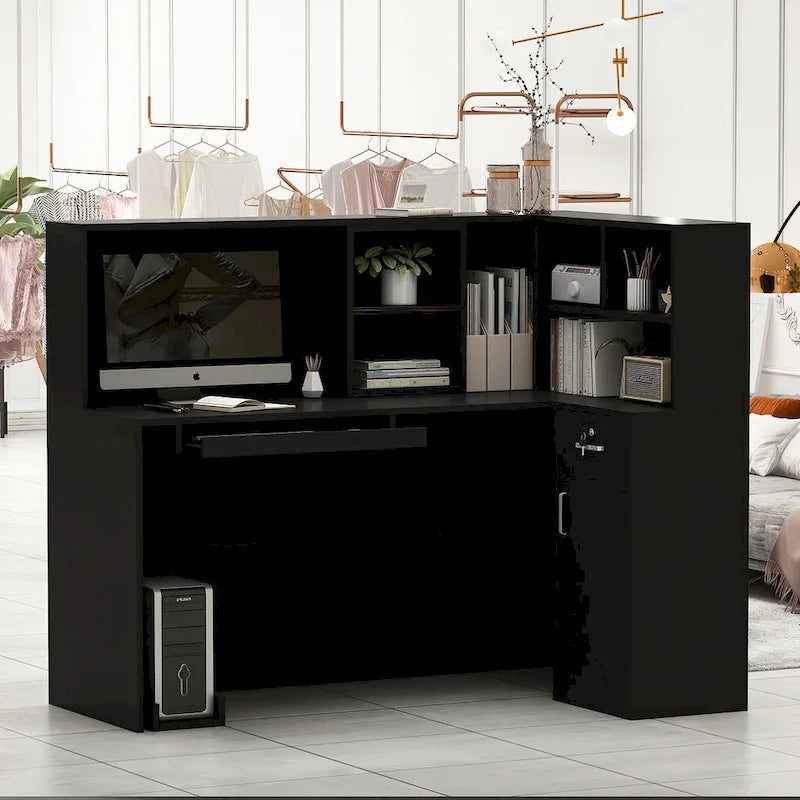 Bureau d'accueil en L en bois pour ordinateur de bureau