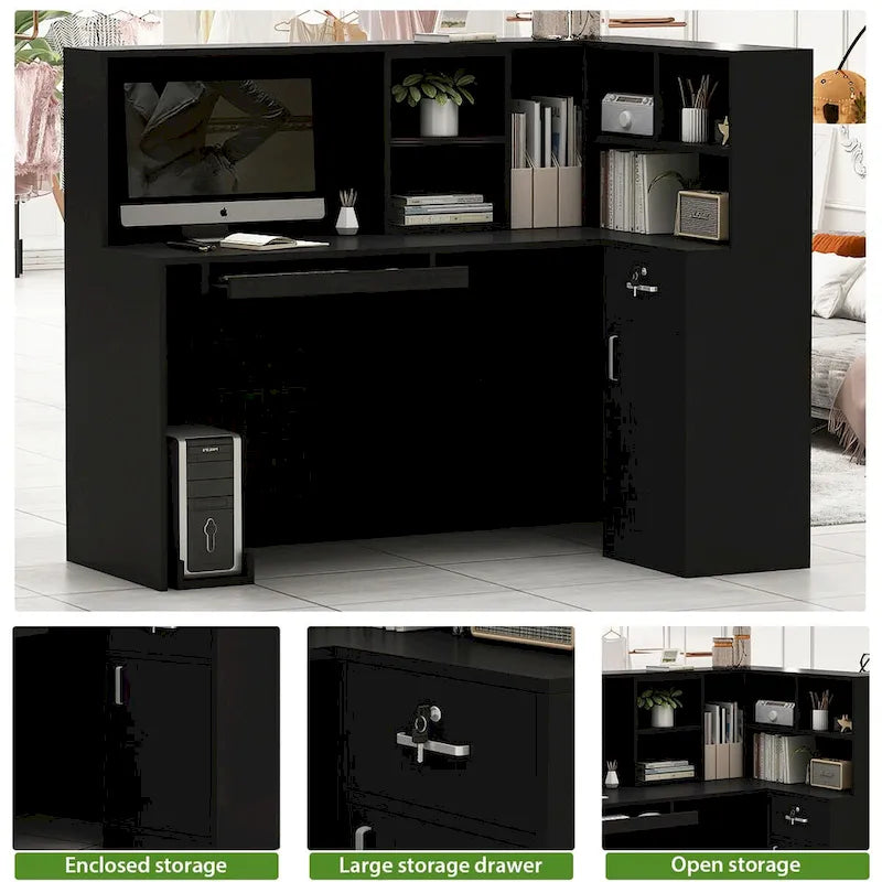 Bureau d'accueil en L en bois pour ordinateur de bureau