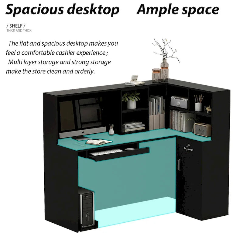 Bureau d'accueil en L en bois pour ordinateur de bureau