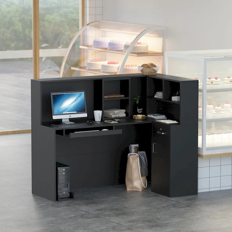 Bureau d'accueil en L en bois pour ordinateur de bureau