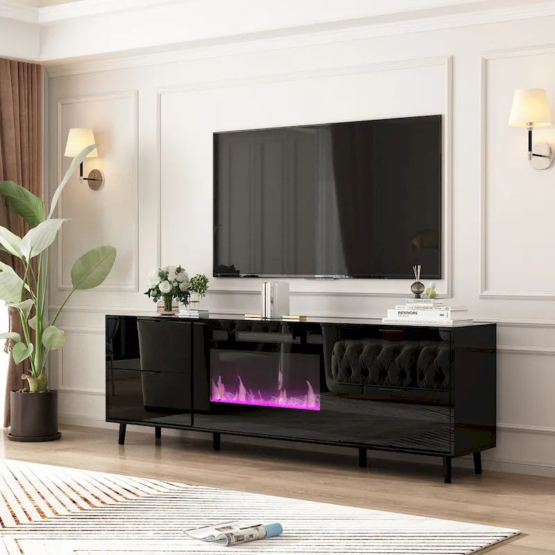 30 Foyer électrique encastré Meuble TV combiné Foyer laqué brillant