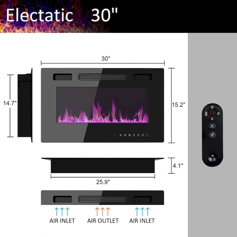 30 Foyer électrique encastré Meuble TV combiné Foyer laqué brillant