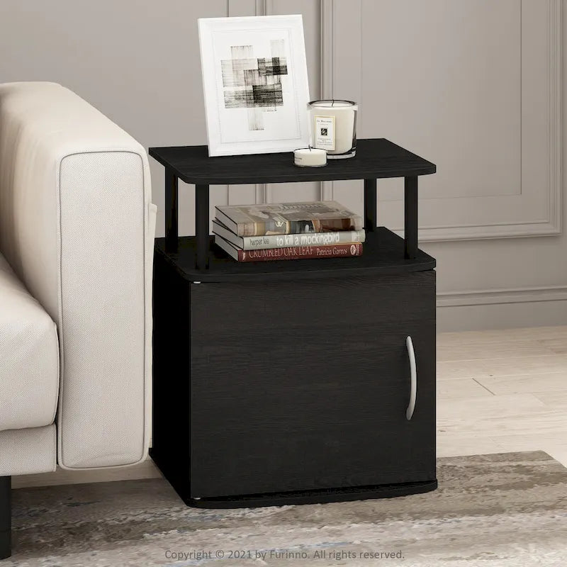 Table d'appoint de rangement noire au design fonctionnel