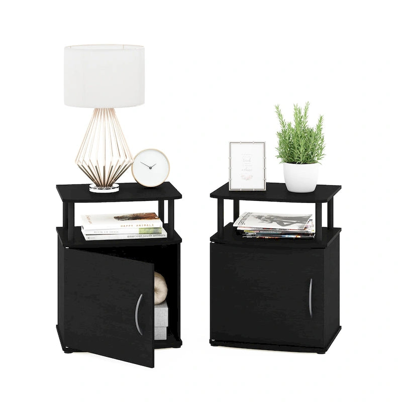 Table d'appoint de rangement noire au design fonctionnel