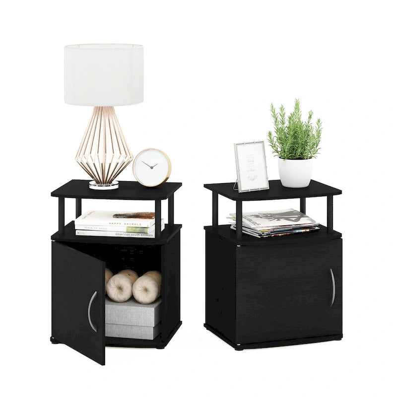Table d'appoint de rangement noire au design fonctionnel