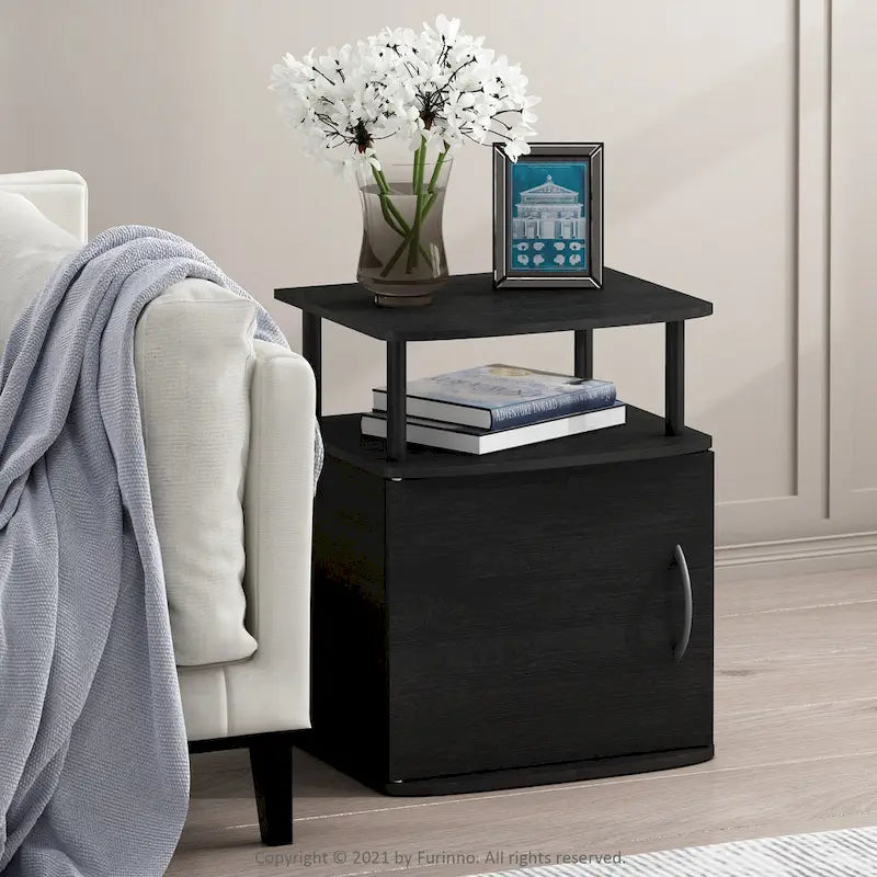 Table d'appoint de rangement noire au design fonctionnel
