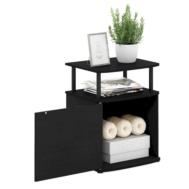 Table d'appoint de rangement noire au design fonctionnel