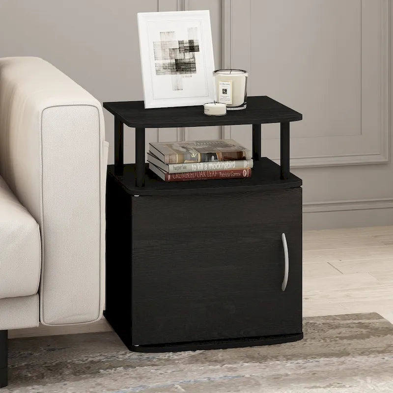 Table d'appoint de rangement noire au design fonctionnel