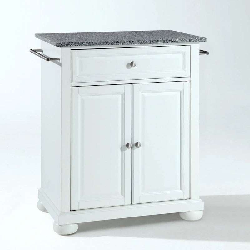 Îlot de cuisine portable en granit massif, finition blanche - 18p x 31l x 33.5h