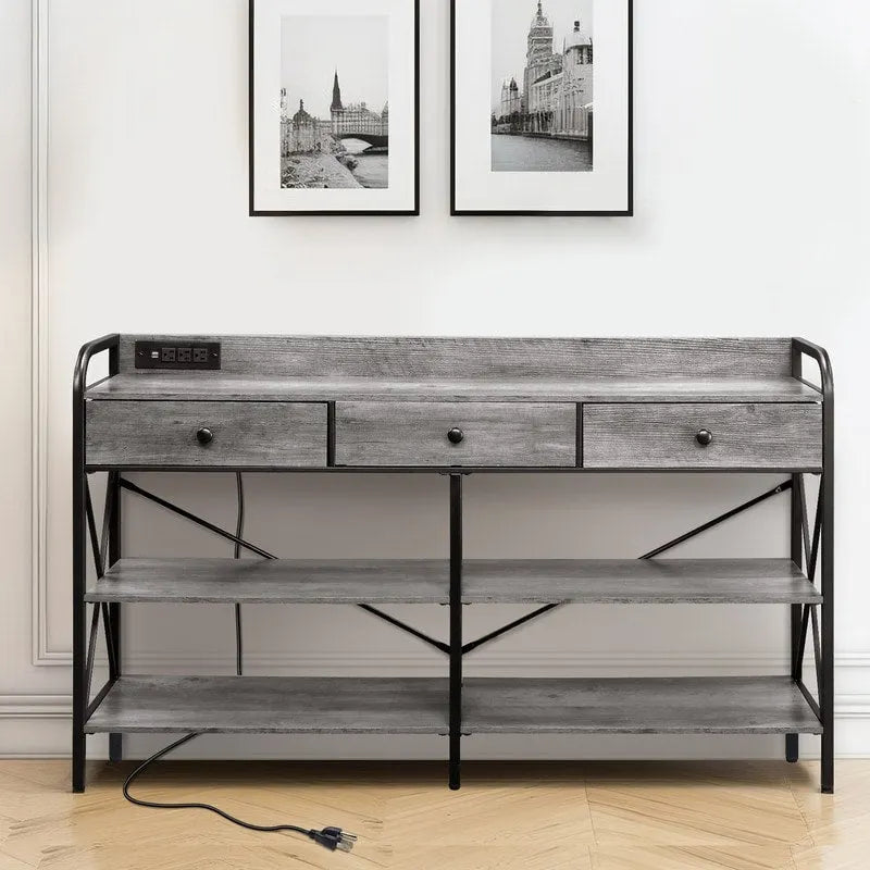 Table console avec prises de courant et ports USB, table d'entrée étroite à 3 tiroirs