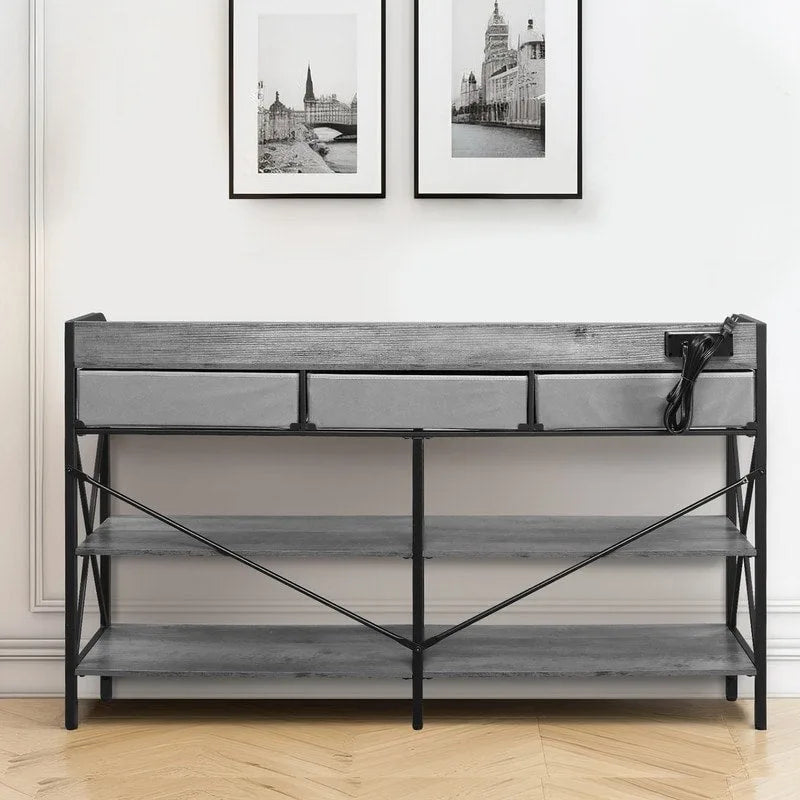 Table console avec prises de courant et ports USB, table d'entrée étroite à 3 tiroirs