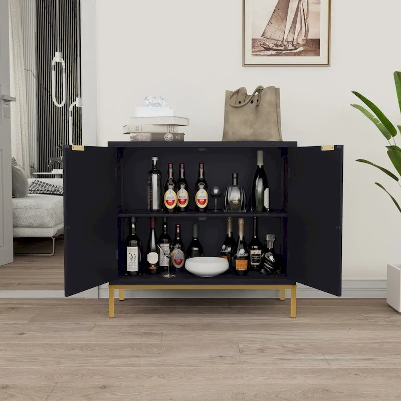 Bahut/Buffet armoire d'appoint Mid-Century Modern en bois noir et rotin avec 2 portes